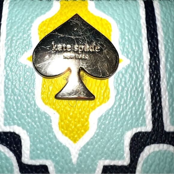 Kate Spade Cabana Tile Lacey Yellow and Blue Geometric Wallet - Picture 2 of 14